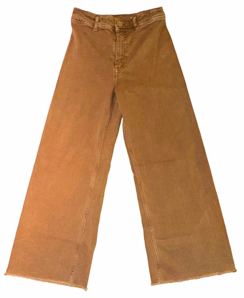 Zara Women's Brown Wide-Leg Twill Pants High Rise Pockets Button size USA 6